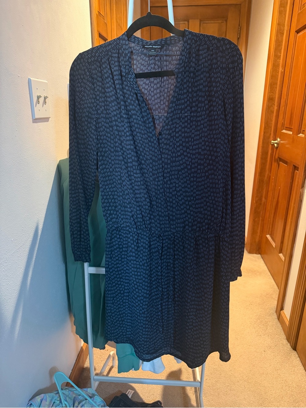 Hilary Radley Navy Patterned Long Sleeve Dress
